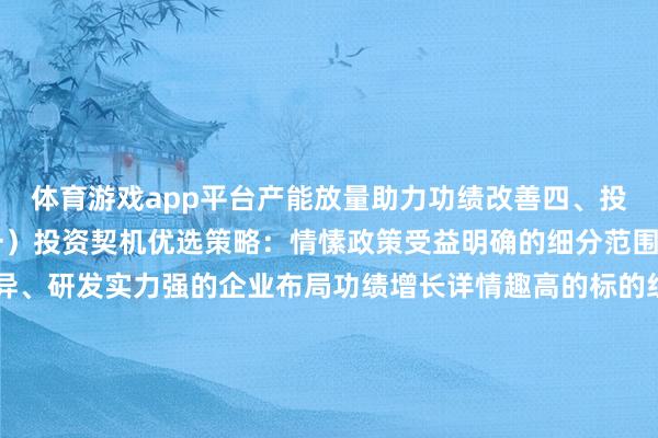 体育游戏app平台产能放量助力功绩改善四、投资建议与风险领导(一)投资契机优选策略:情愫政策受益明确的细分范围龙头遴荐ESG发扬优异、研发实力强的企业布局功绩增长详情趣高的标的组合建立:建议建立3-5只后劲股占投资组合比例不高出20%结抓艺面遴荐介入时机(二)风险领导政策风险:绿色制造政策股东节拍变化市集风险:新动力板块波动可能影响关系个股手艺风险:手艺研发程度不足预期竞争风险:行业竞争加重可能影